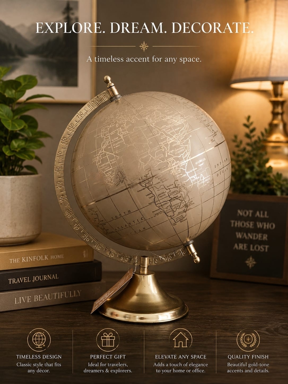 Decorative Accent Globe in Gold and Cream - Classic Home Accent